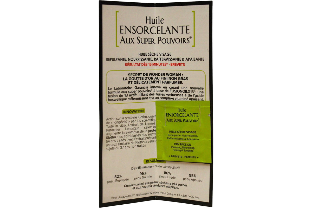 Garancia, Huile Ensorcelante Aux Super Pouvoirs, Pflanzenextrakte, Beruhigend/Feuchtigkeitsspendend & Nährend, Tag & Nacht, Öl, Für Gesicht & Körper, 1 ml *Muster