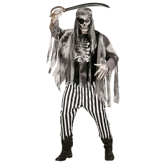 "GEISTERSCHIFFPIRAT" (Shirt mit Rippenaufdruck, Jacke, Hose, Bandana, Augenklappe) – Vorderansicht