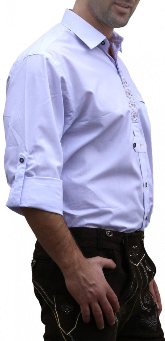 Trachtenhemd Weiß Langarm – German Wear Edelweiss Bestickt Hemd - Fasnacht24.ch