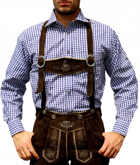 German Wear – Blau-Weiss Kariertes Baumwoll Trachtenhemd Langarm – Produktansicht