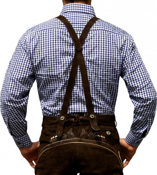 German Wear – Blau-Weiß Kariertes Baumwoll Trachtenhemd Langarm - Fasnacht24.ch