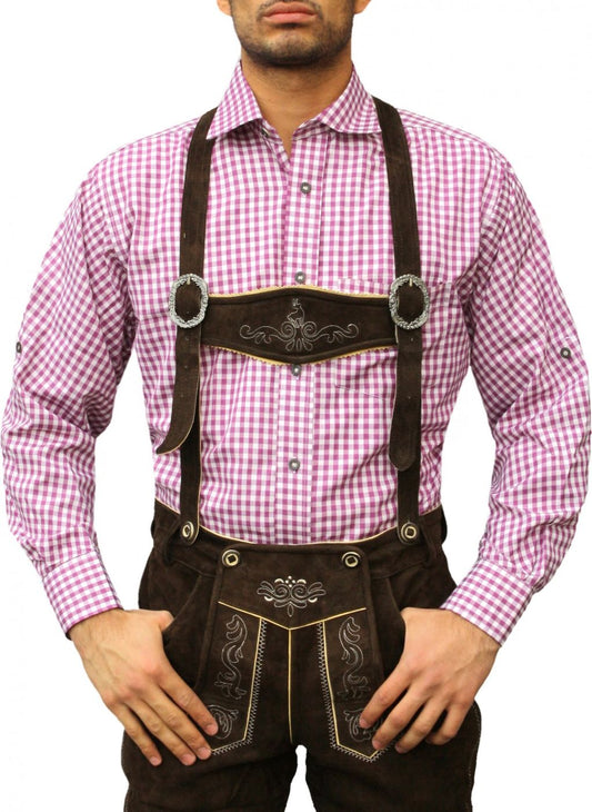 Trachtenhemd Kariert Lila-Weiß – German Wear Herrenhemd Aus Baumwolle - Fasnacht24.ch