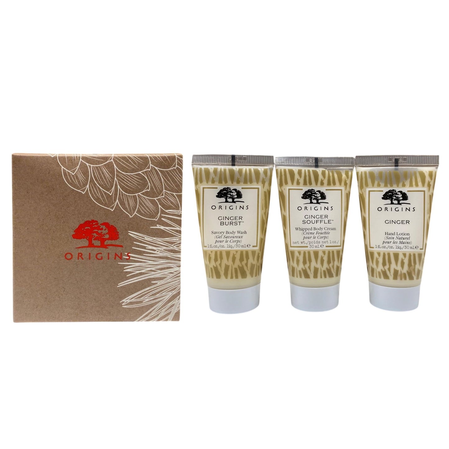 Origins Hautpflegeset Gift Set Origins: Origins, Body Wash, 30 ml + Ginger, Nourishing, Hand Lotion, 30 ml + Ginger Souffle,