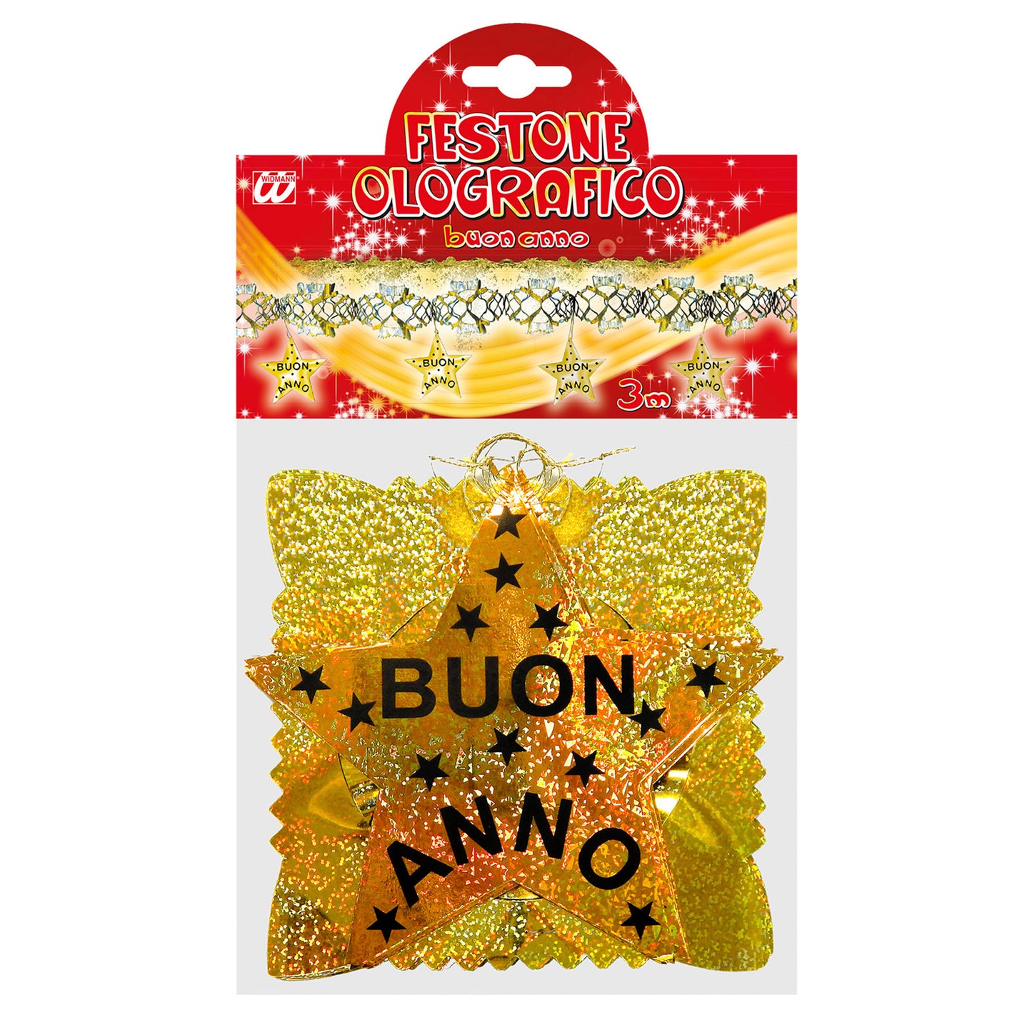 "GIRLANDE BUON ANNO GOLD HOLOGRAFISCH" 3 m – Detailansicht