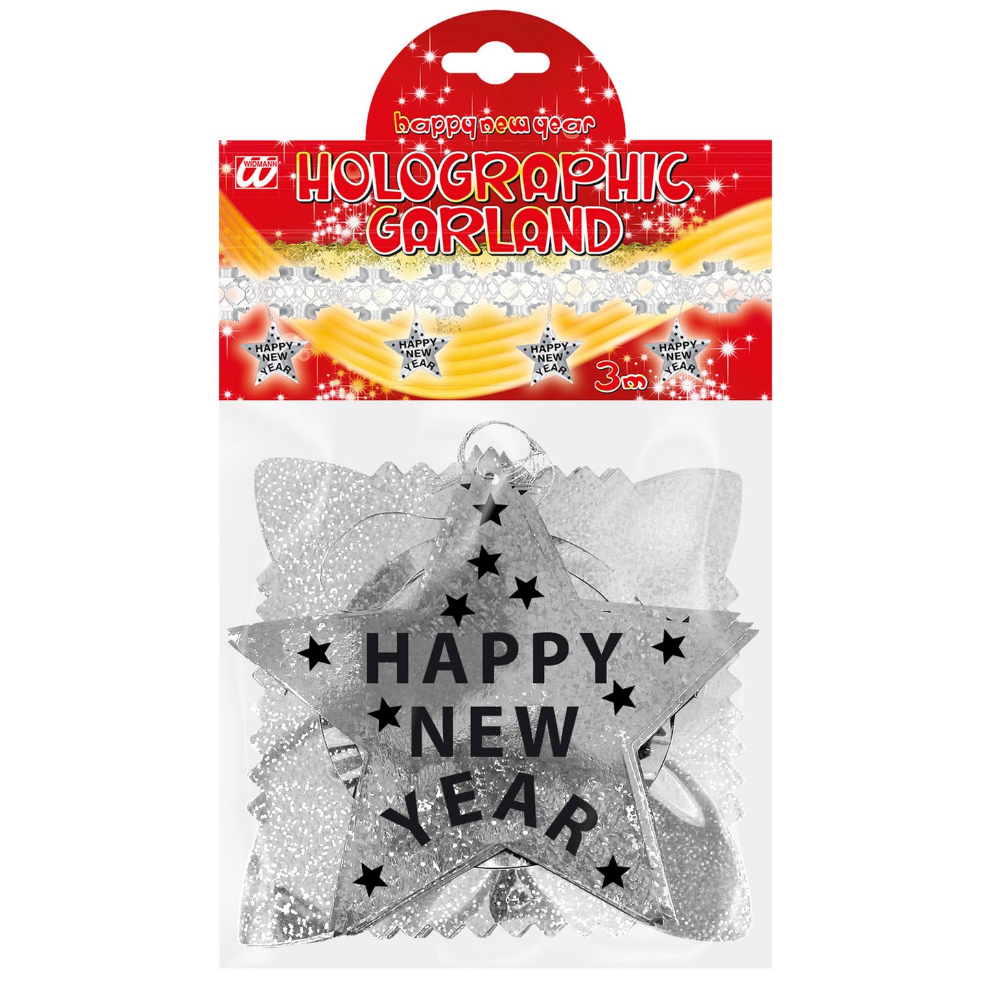 "GIRLANDE HAPPY NEW YEAR SILBER HOLOGRAFISCH" 3 m – Detailansicht