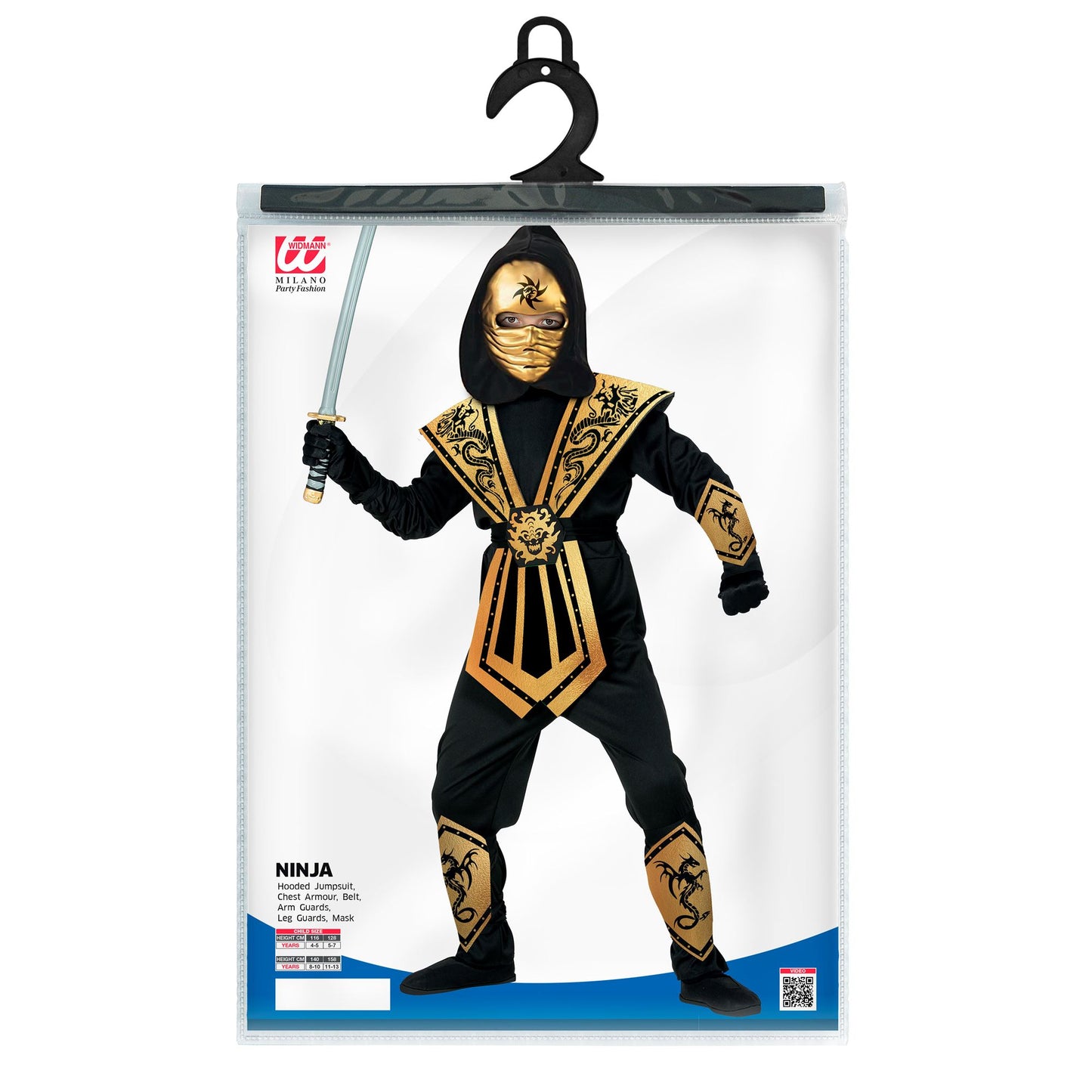 "GOLDENER KOMBAT NINJA" (Overall mit Kapuze, Brustrüstung, Gürtel, Arm- und Beinschnüre, Maske) – Ansicht 5