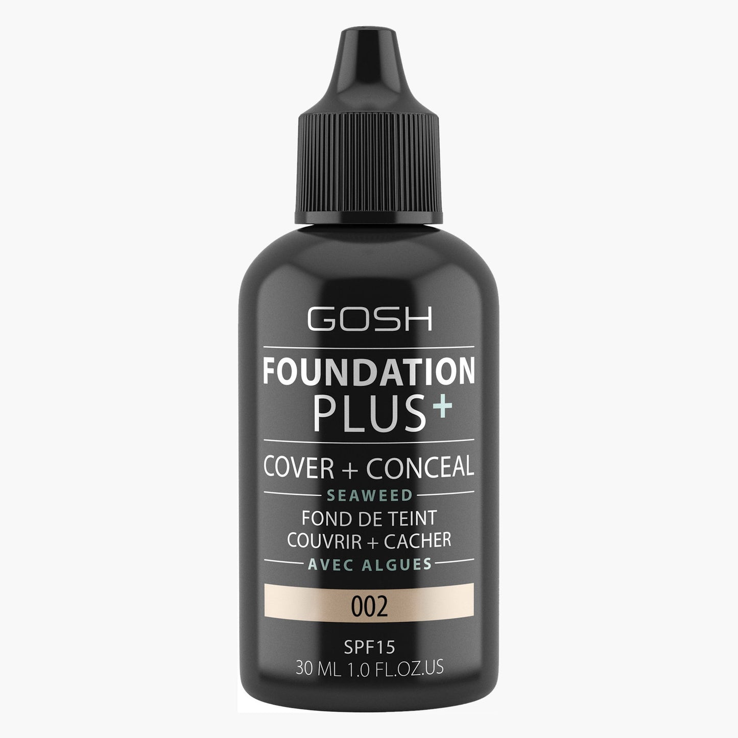 Gosh, Foundation Plus+, Cover & Conceal, Flüssige Grundierung, 002, SPF15, 30 ml
