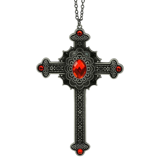 "GOTISCHE KREUZ KETTE MIT ROTEN EDELSTEINEN" – Vorderansicht