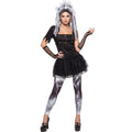 "GOTISCHE PUNKERIN" (Kleid, Leggings, Kopfschmuck, Handschuhe) – Vorderansicht