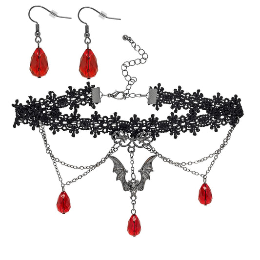 "GOTISCHE VAMPIRIN HALSBAND & OHRRINGE " – Vorderansicht