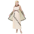 "GRIECHISCHE/RÖMISCHE GÖTTIN" (Kleid mit Umhang, Armstulpen, Kopfschmuck) – Vorderansicht