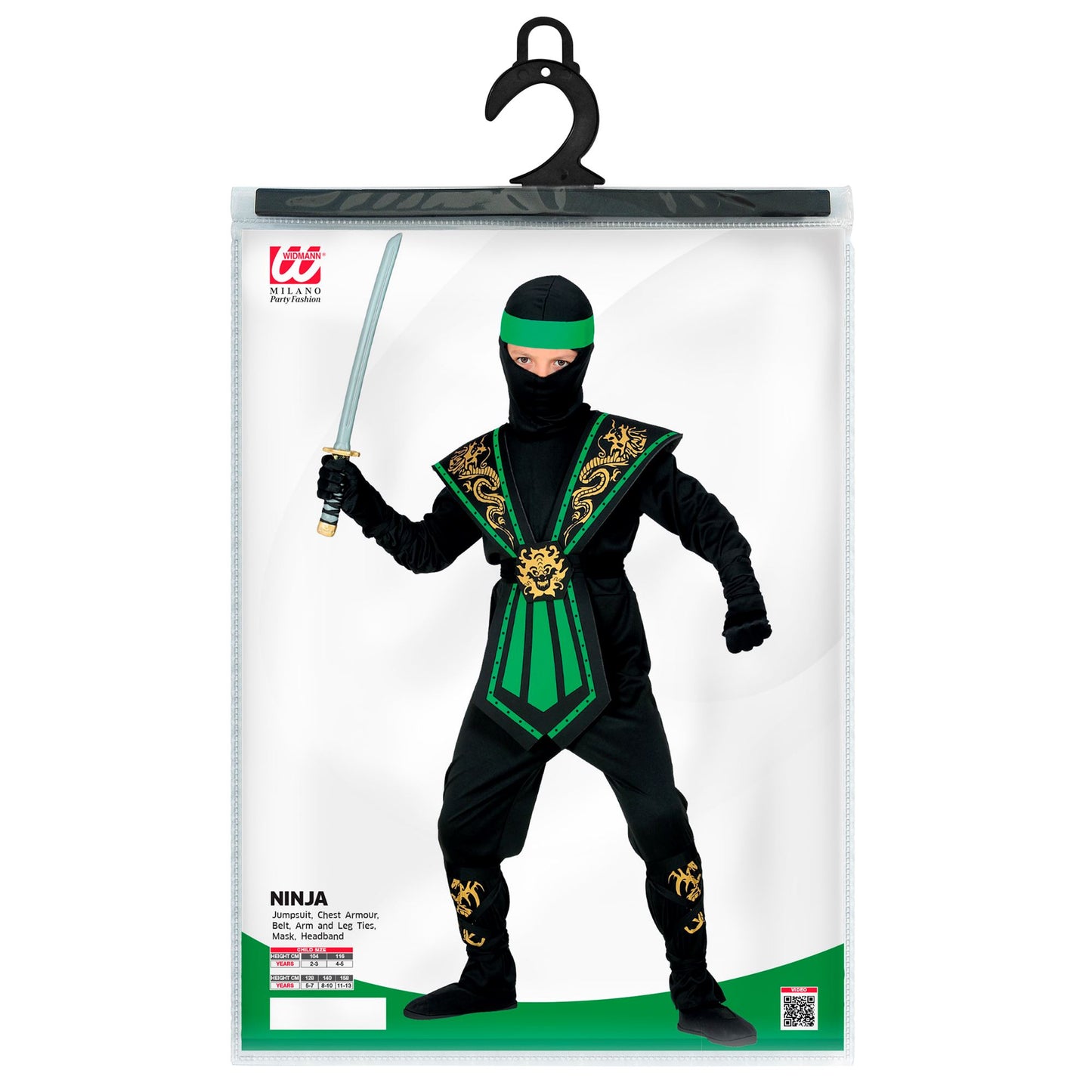 "GRÜNER KOMBAT NINJA" (Overall, Brustrüstung, Gürtel, Arm- und Beinschnüre, Maske, Stirnband) – Ansicht 5