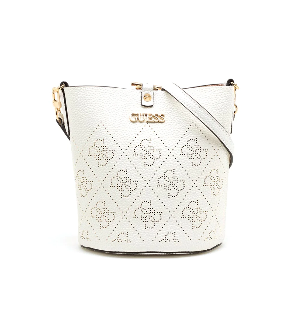 Guess, Amara, Polyester, Textilhandtasche, Eimer mit 4g-Logo, Weiß, HWSG8493010, 21 x 21 x 11 cm