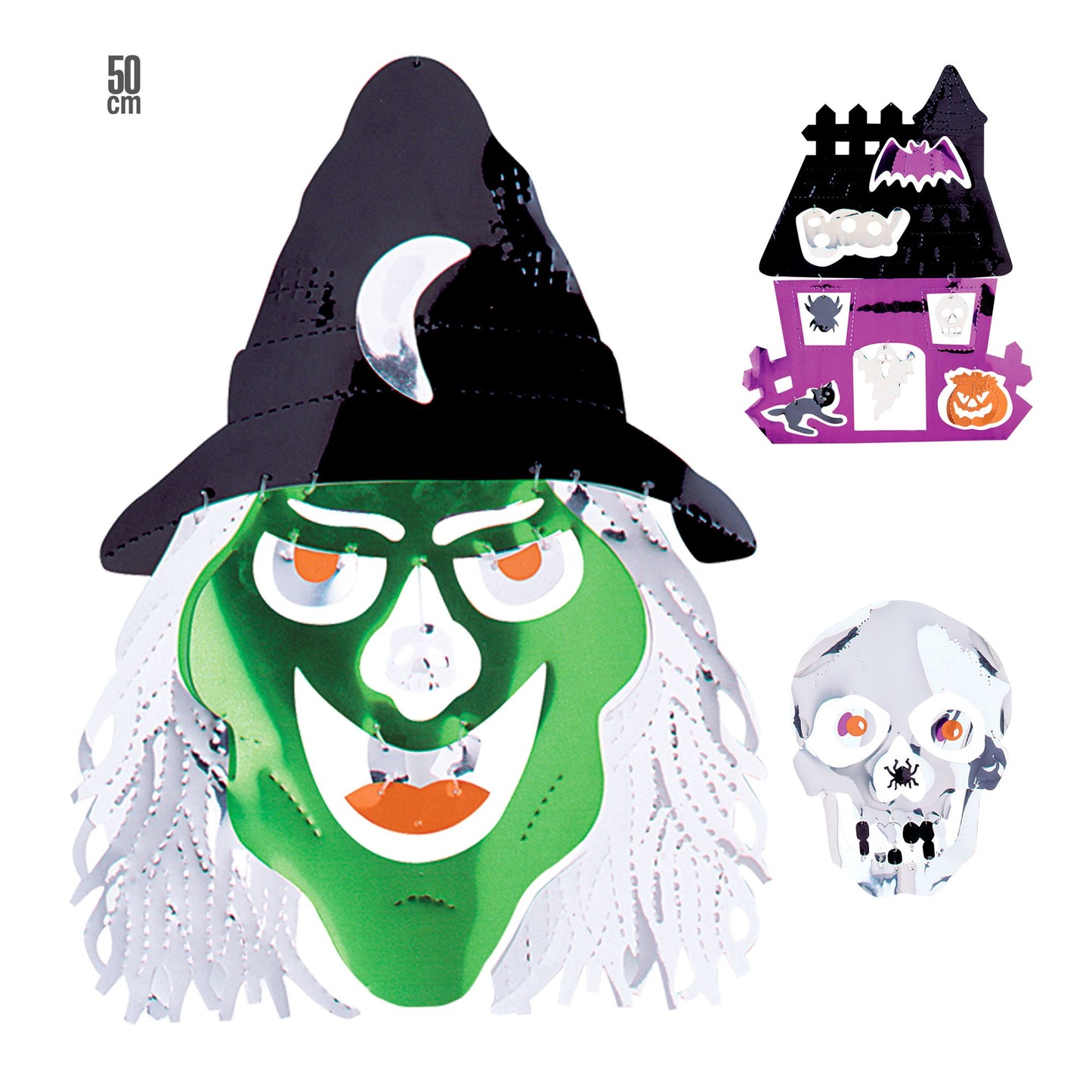 "HALLOWEENDEKORATION METALLISIERT" zum Aufhängen - 50 cm - sort. in 3 Modellen – Vorderansicht