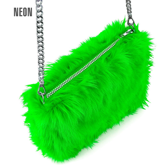 "HANDTASCHE LANGHAARPLÜSCH NEON GRÜN" – Vorderansicht