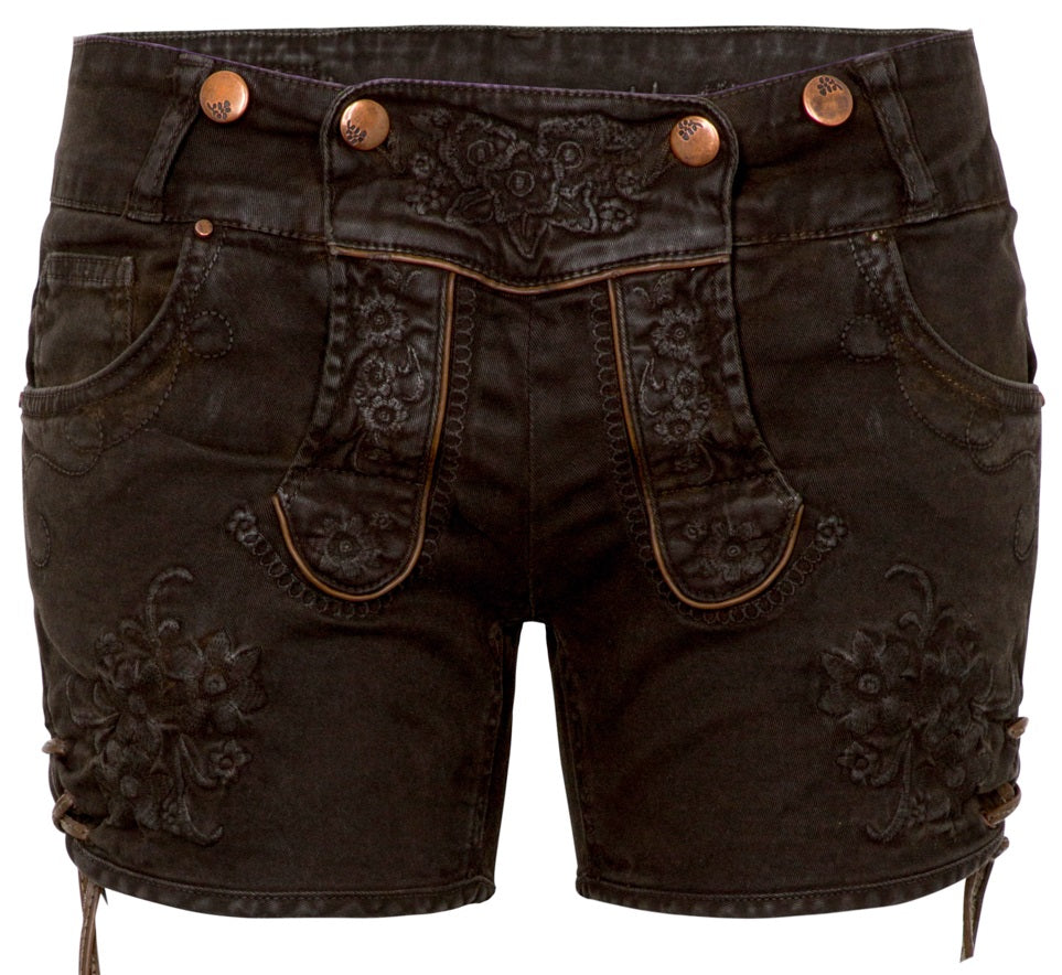 Trachten Shorts Damen – Hangowear Ovida Dunkelbraun Mit Stickerei - Fasnacht24.ch