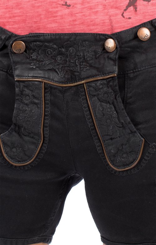 Trachten Shorts Damen – Hangowear Odiva Schwarze Bestickte Shorts - Fasnacht24.ch