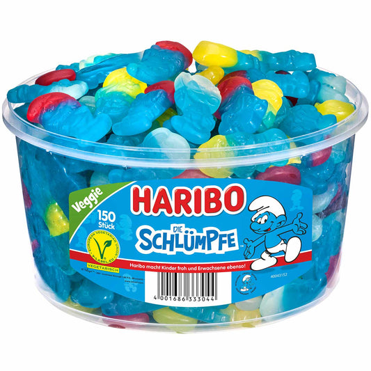 Haribo Die Schlümpfe vegetarisch 150er Dose mit Fruchtgummi Schlumpf Figuren