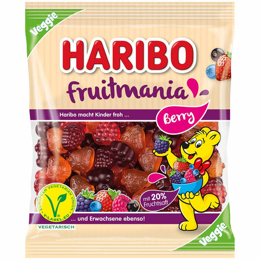 Haribo Fruitmania Berry vegetarisch 160g Beutel mit fünf Beerensorten