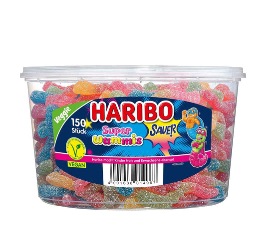 Haribo Super Wummis sauer vegan 150er Saure Fruchtgummi Würmer – Produktansicht