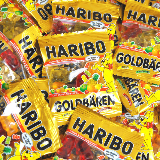 Haribo Goldbären Minis in 100 Portionen, bunte Fruchtgummi-Bären in verschiedenen Geschmacksrichtungen.