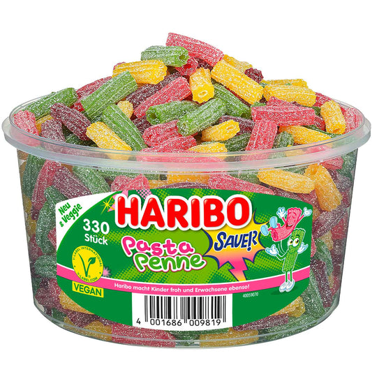 Haribo Pasta Penne sauer vegan 330g saures Fruchtgummi Produktbild – Produktansicht