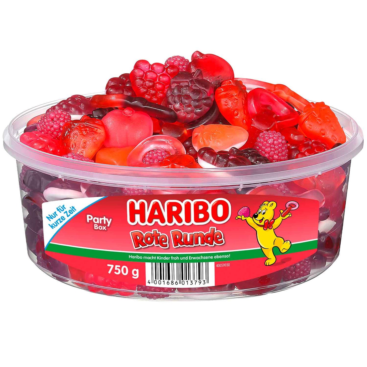 Haribo Rote Runde 750g Fruchtgummi- und Schaumzucker-Mischung in Kunststoffdose