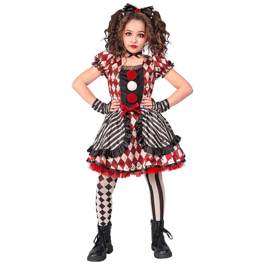 "HARLEKIN PUPPE" (Kleid, Haarreif mit Schleife, Halsband, Handschuhe) – Vorderansicht