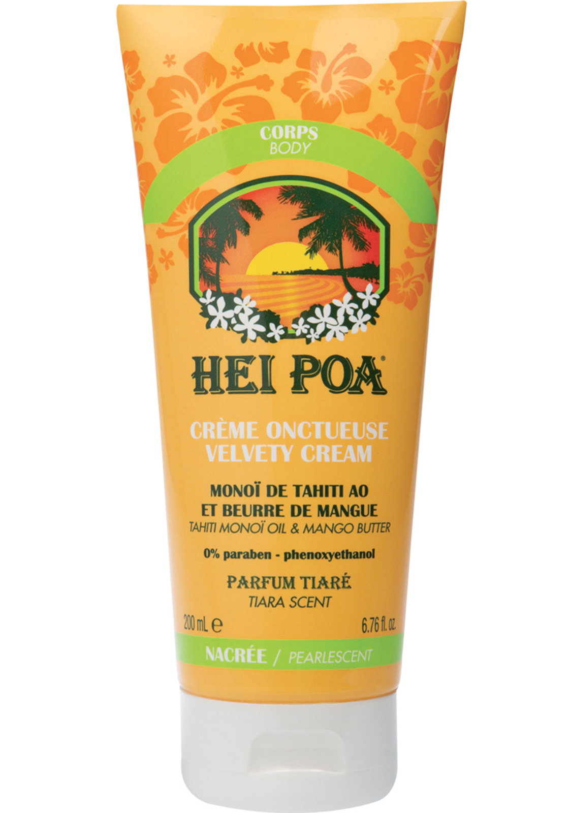 Hei Poa, Monoi De Tahiti, Tahiti Manoi Öl & Mangobutter, Feuchtigkeitsspendend, Körpercreme, Über den ganzen Körper, 200 ml