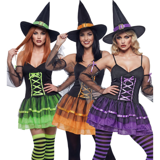 "HEXE" (Kleid, Aermelstulpen aus Tuell, Hut) - sortiert in 3 Farben – Vorderansicht