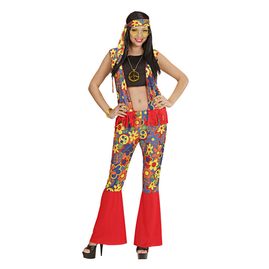 "HIPPIE FRAU" (Top, Weste, Hose, Kopftuch, Kette mit Medaillon) – Vorderansicht
