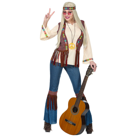 "HIPPIE" (Hemd mit Weste, Hose, Stirnband, Kette) – Vorderansicht