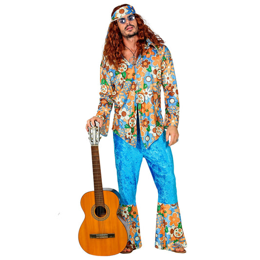 "HIPPIE MAN" aus Samt (Hemd, Hose,Stirnband) – Vorderansicht