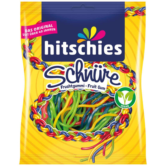 hitschies Schnüre 125g Fruchtgummi bunt Geschmack Erdbeere Apfel Zitrone Blaue Himbeere