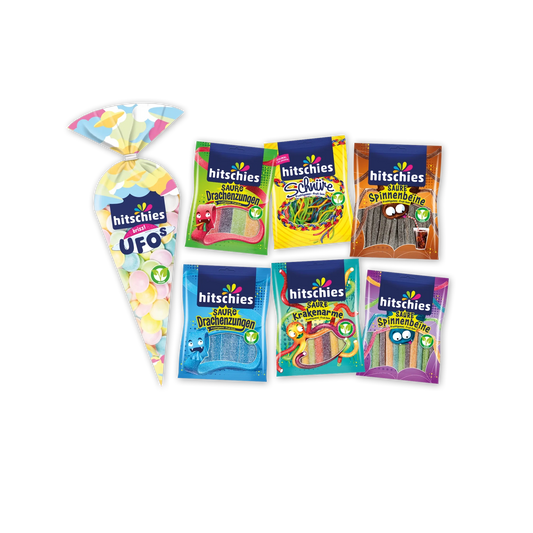 Buntes Bündel vegan mit verschiedenen Süßigkeiten in leuchtenden Farben, 1650g Mischung.