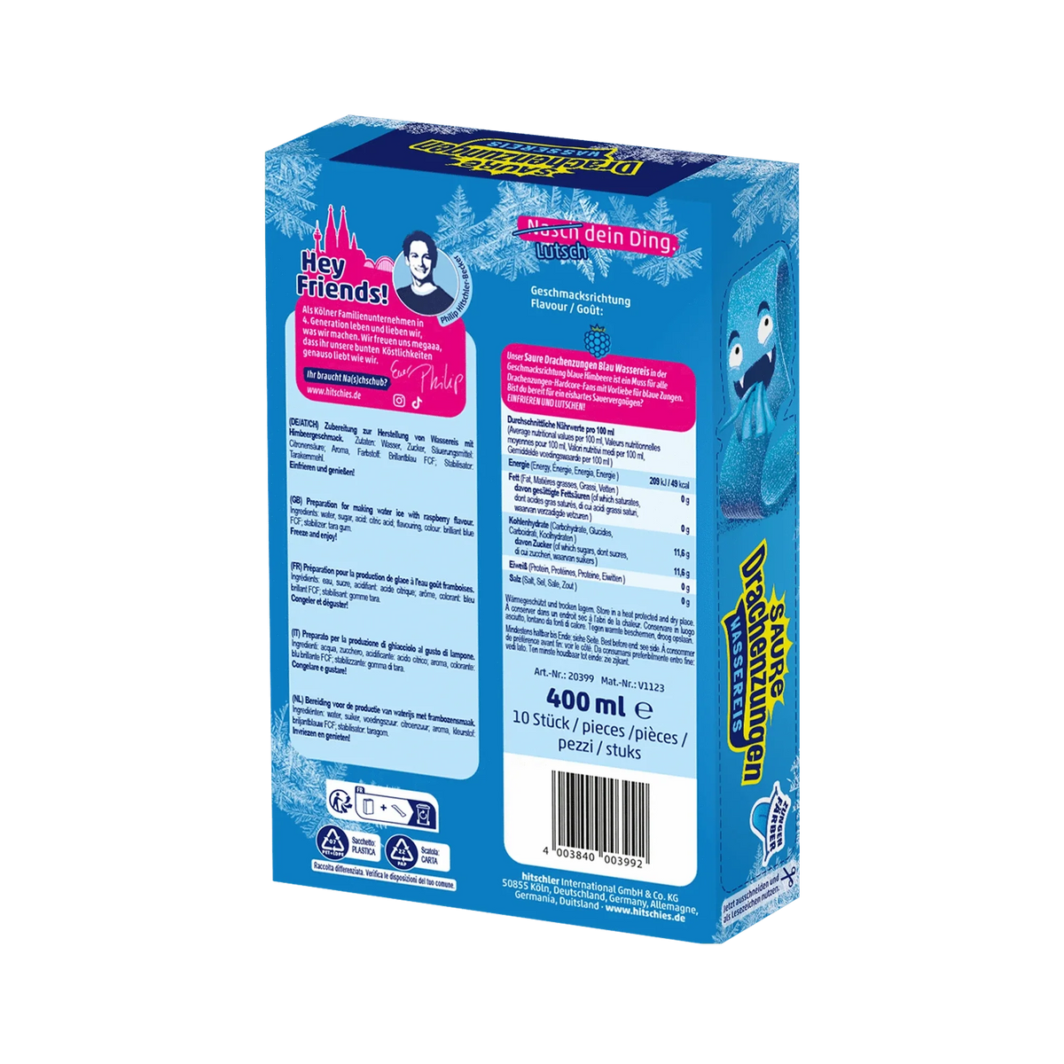 Hitschies Saure Drachenzungen Blue Edition Wassereis 10x40ml Packung