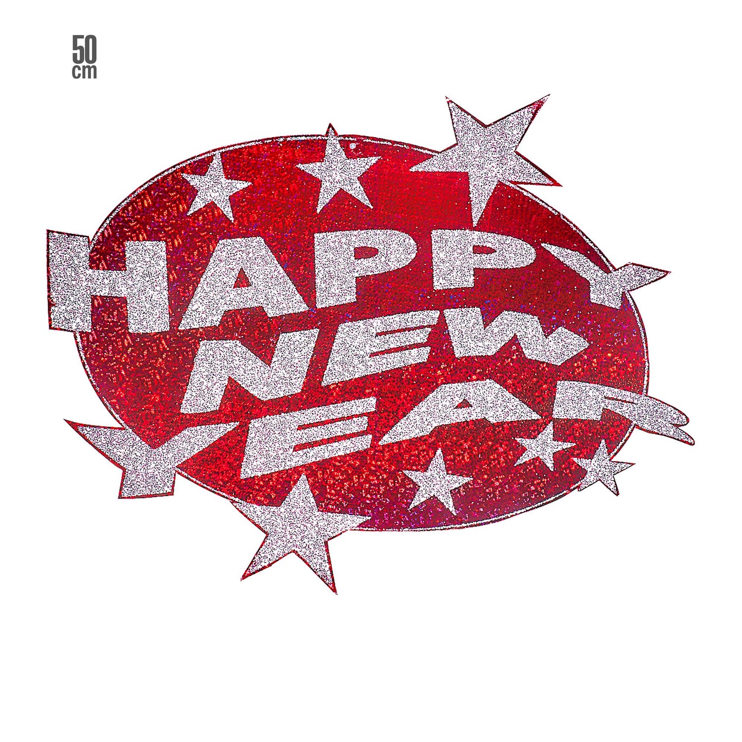 "HOLOGRAFISCHE WANDDEKO HAPPY NEW YEAR ROT" Ø 50 cm – Vorderansicht