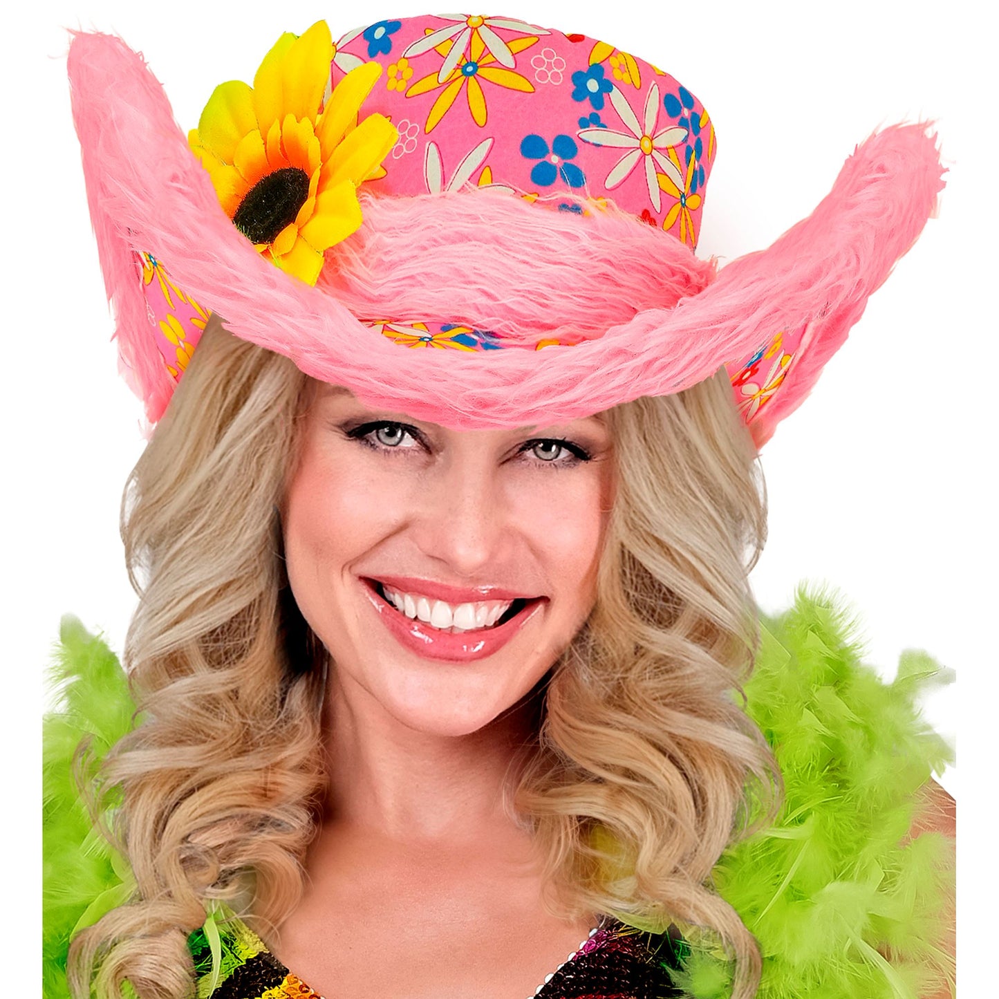 "HUT IBIZA MIT PLÜSCHRAND UND SONNENBLUME" rosa – Ansicht 4