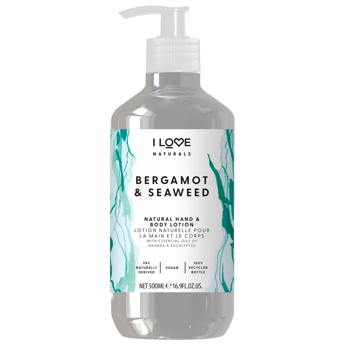 I Love I Love, Naturals Collection, Vegan, Feuchtigkeitsspendend, Bergamotte & Seetang, Lotion, Für Hände & Körper, 500 ml Re