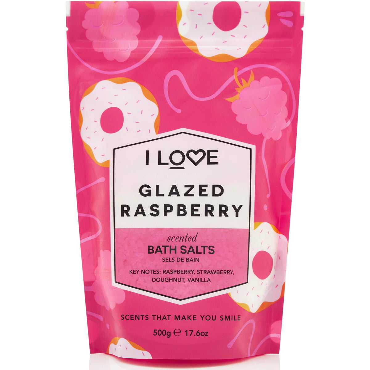 I Love, Signature Collection, Glasierte Himbeere, Badesalz, 500 g