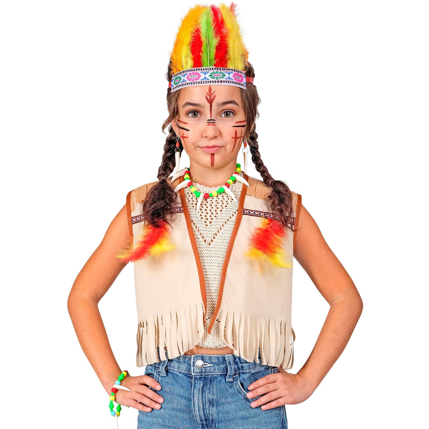 "INDIANER" Verkleidungsset (Weste, Stirnband mit Federn, Ohrring, Armband) – Ansicht 5