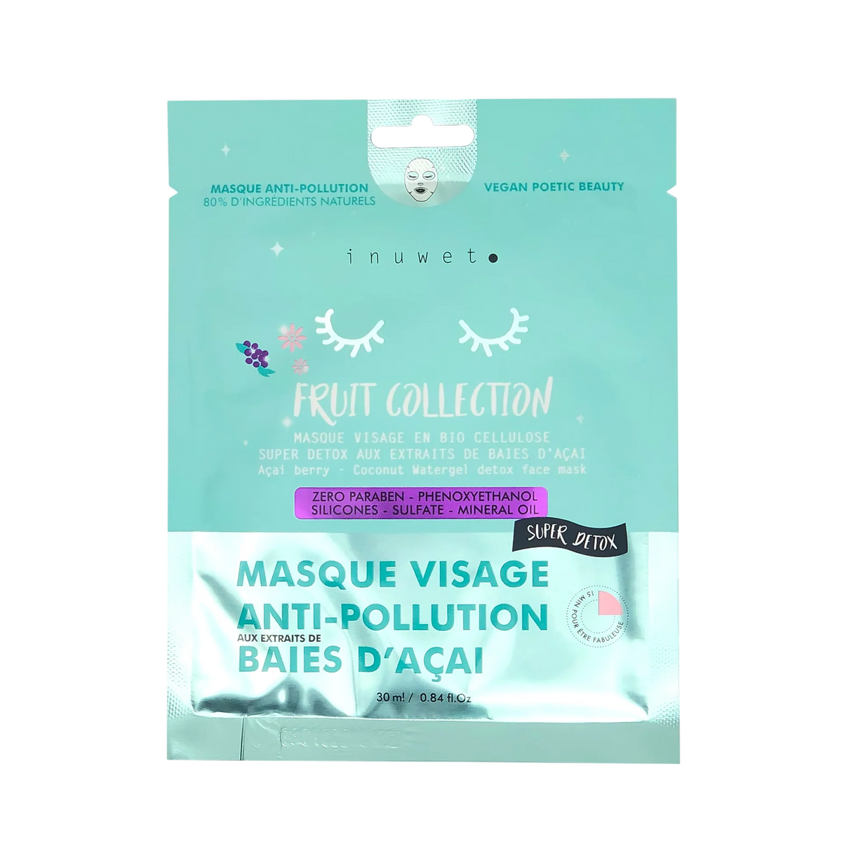 Inuwet, Fruit Collection, Vegan, Purifying & Detoxifying, Gesichtsmaske, Gesicht, Tag & Nacht, 30 ml