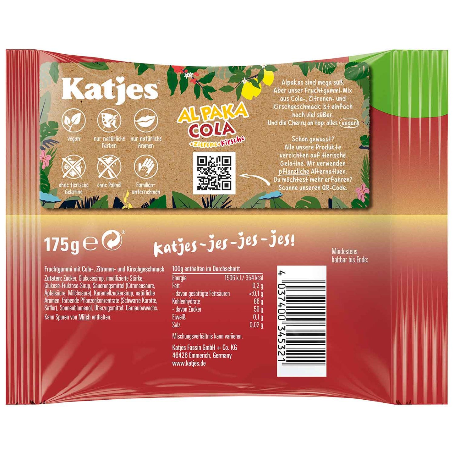 Katjes Al Paka Cola Zitrone Kirsche 175 g Vegane Fruchtgummis
