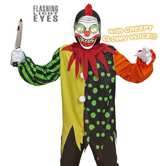 "KILLER CLOWN" (Oberteil mit Kapuze, Kragen, Maske mit leutenden Augen & 3 Killerclown Stimmen) – Vorderansicht