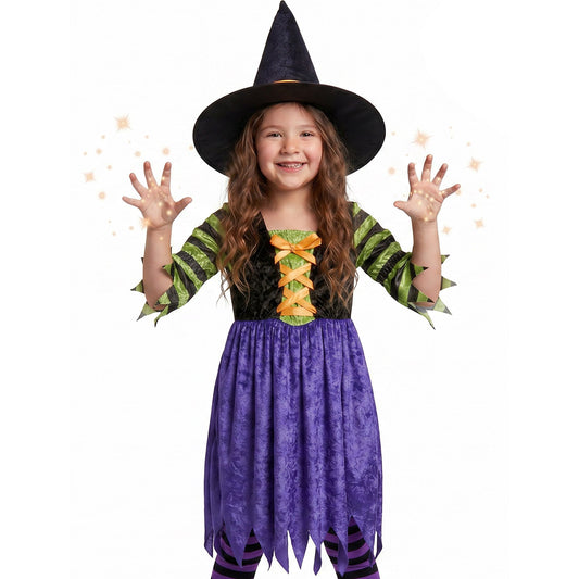 "KLEINE HEXE" aus Samt (Kleid, Hut) – Vorderansicht