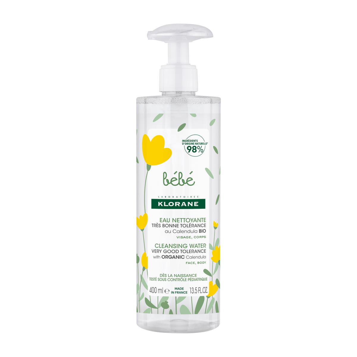 Klorane Bébé Sanftes Reinigungswasser für Gesicht und Körper 400 ml