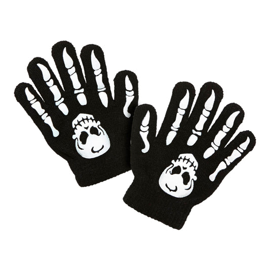 "KNOCHENHANDSCHUHE MIT TOTENKOPF" Kindergröße - aus Wolle – Vorderansicht