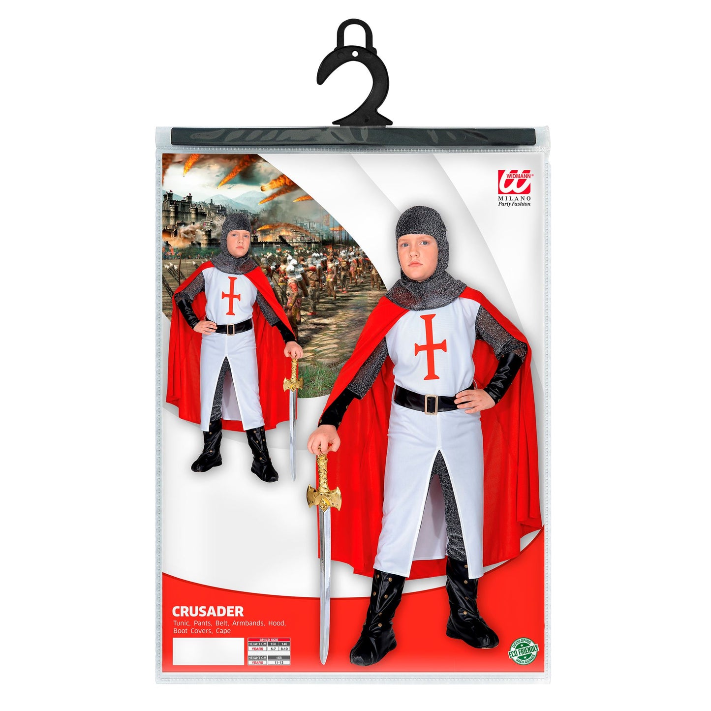 "KREUZRITTER" (langer Coat, Hose, Gürtel, Armbänder, Helm, Überstiefel, Umhang) – Detailansicht