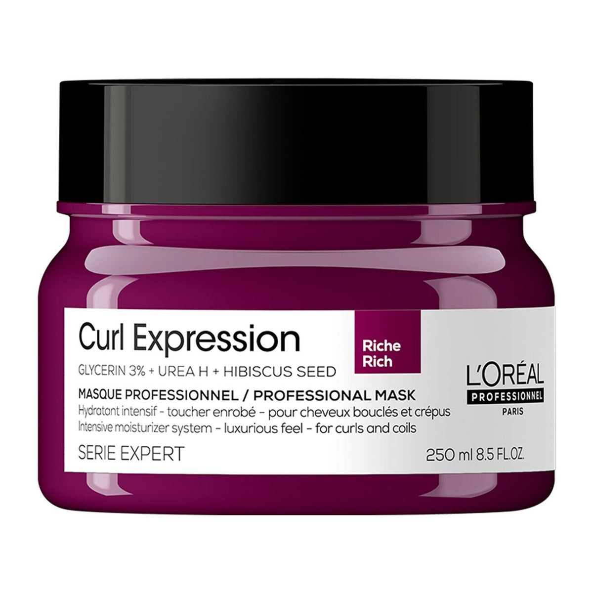 L'Oreal Professionnel, Serie Expert Curl Expression Rich, Glycerin 3% + Harnstoff H + Hibiskussamen, Haarbehandlungs-Crememaske, Intensive Feuchtigkeitspflege, 250 ml