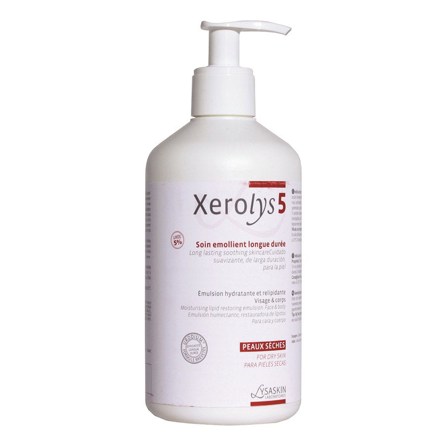 Lab Lysaskin, Xerolys 5, Schützt & hydratisiert, Körperemulsion, Für Gesicht & Körper, 500 ml